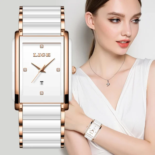 LIGE New Square Watch Women's Watch Fashion Waterproof Women's Quartz Wristwatch Elegant Stainless Steel Bracelet Watch Ladies