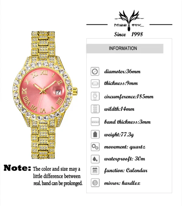 MISSFOX Pink Women Watches Luxury Small Face Elegant Quartz Watch For Ladies Icy Look Party Jewelry Mini Babe So Cute Arm Clock - Image 6