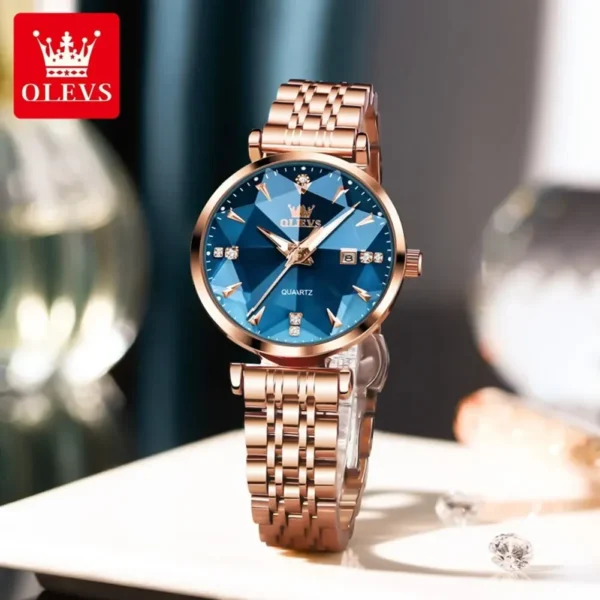 OLEVS 5536 Quartz Watch for Women Luxury Rhombus Gold Stainless Steel Waterproof Ladies Wristwatches Women Relojes Para Mujer - Image 4