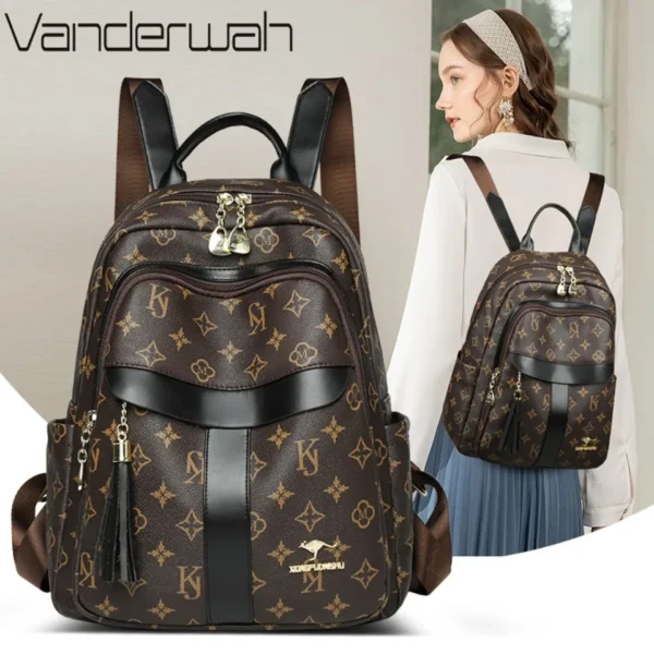 Ladies Backpack Designer High Quality Pu Leather Women Bag Luxury Printed Tassels School Bags Large Capacity A4 Backpacks Sac