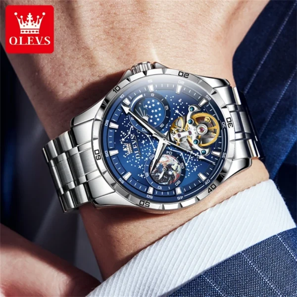 OLEVS 6689 Mechanical Watch for Men Waterproof Luminous Stainless steel Skeleton Automatic Watch - Image 4