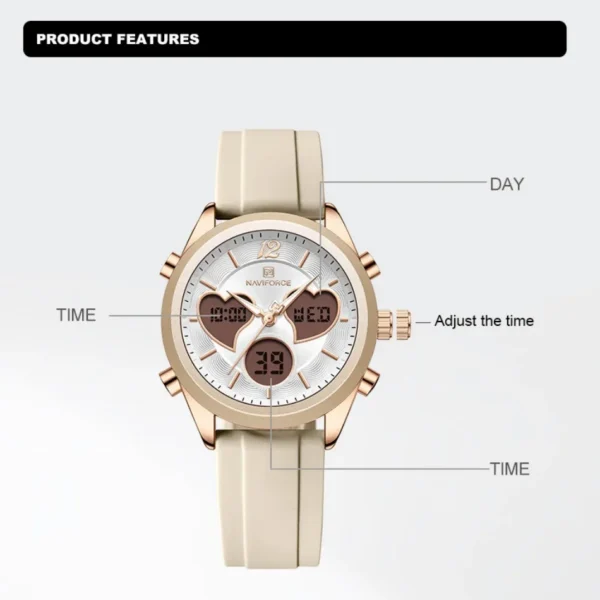 NAVIFORCE NF5045T Waterproof Elegant Ladies's Dual Display Time Women's Fashion Simple Silicone Strap Watches - Image 4