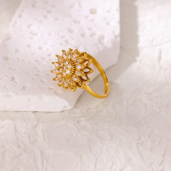 Cubic Zirconia Rotatable Lotus Flower Rings for Women Stainless Steel Gold Color Open Ring 2025 Fashion Wedding Couple Jewelry - Image 4