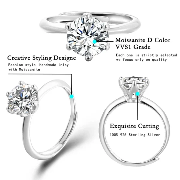 URMYLADY GRA Certified 1-3CT Moissanite Ring VVS1 Lab Diamond Adjustable Ring for Women Engagement Promise Wedding Band Jewelry - Image 2