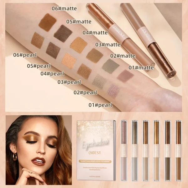 6pcs Liquid Eyeshadow Set,Pearly Glitter Matte Double Ended Eyeshadow,Pearly And Matte Finish,Smooth Delicate Texture Eyeshadow - Image 3