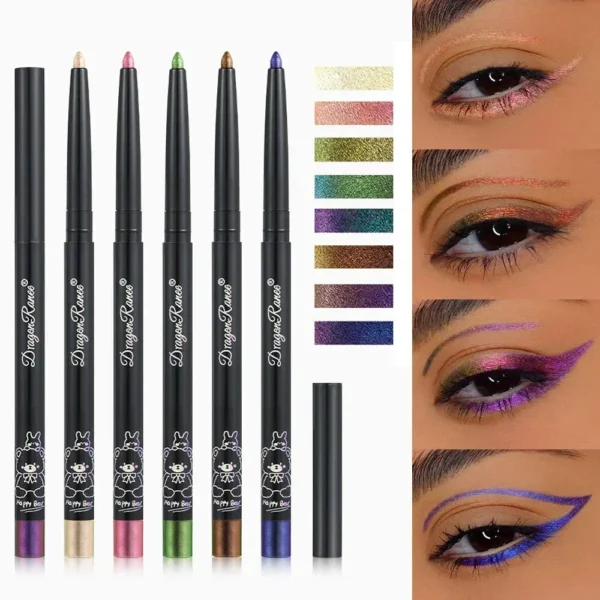 Glitter Aurora Eyeliner Pen Multi Chrome Eye Liner Lasting Shiny Metallic Eyeshadow Lying Silkworm Green Purple Makeup Pigment - Image 3