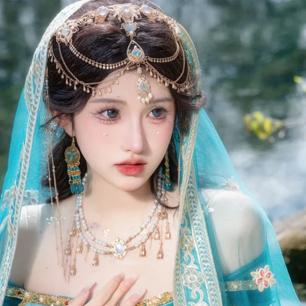 Chinese Style Dreamy Purple Crystal Novel Hair Accessories Hanfu Heart Hollow Chain Retro Bridal Headdress Drop Pendant Hairpin - Image 2