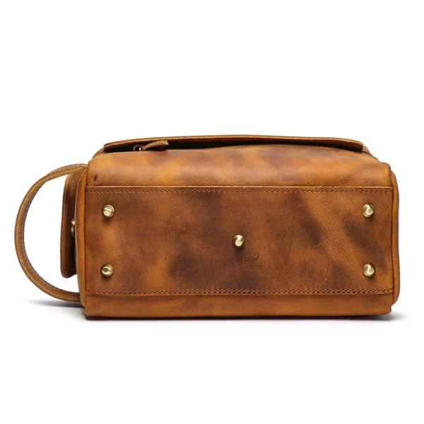 LUOKIR Vintage Multi-functional Genuine Leather Handbag Men's Makeup Bag Large Capacity Crazy Horse Leather Toiletry Organizer - Image 6