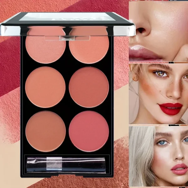 6-color blush and contouring all-in-one palette, pearlescent matte powder makeup palette - Image 2