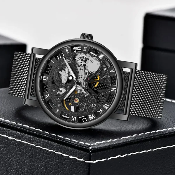 Winner Stainless Steel Mesh Band Transparent Classic Thin Case Hollow Skeleton Mens Male Mechanical Wrist Watch Top Brand Luxury - Image 2