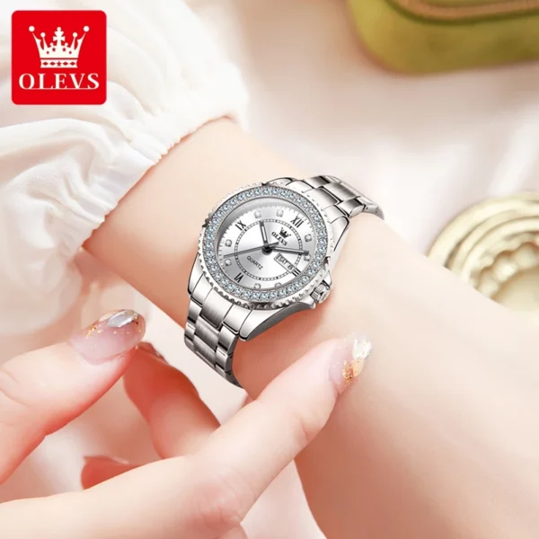 OLEVS Women's Watches Young Girl Fashion Elegant Original Quartz Famale Wristwatch Drill Ring Dial Date Week Waterproof Luminous - Image 4
