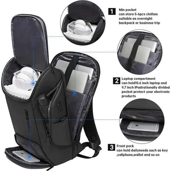 BANGE Business USB Charging Smart Backpacks Fits 15.6 Inch Laptop Commute Backpack WaterProof Carry On Bag for Men Travel Bags - Image 2