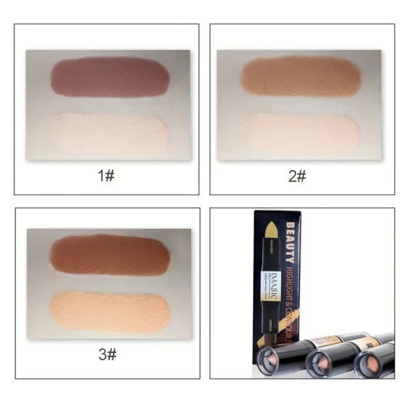 Double-Ended Contour Stick - Highlighter & Bronzer 2-in-1, Creamy Blendable, Waterproof, Long-Lasting, Travel-Friendly Makeup - Image 5