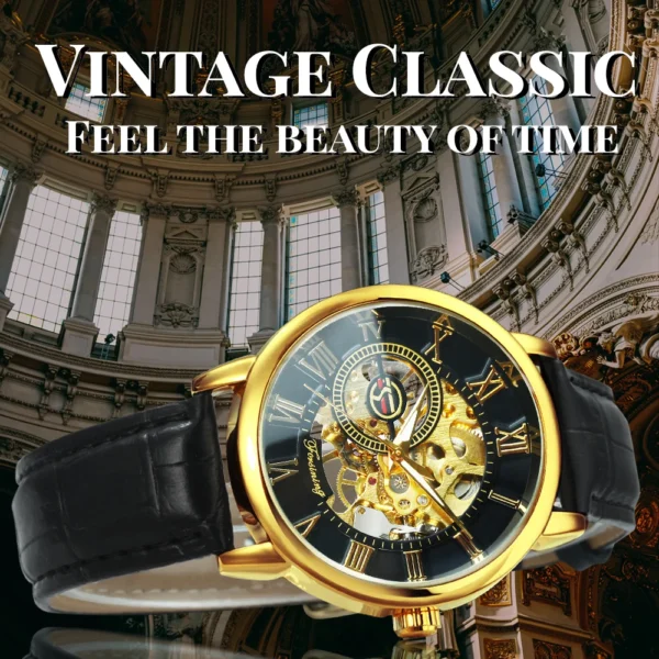 Classic Transparent Skeleton Mechanical Watch for Men Luminous Hands Luxury Brand Retro Mens Watches Leather Strap Forsining - Image 2