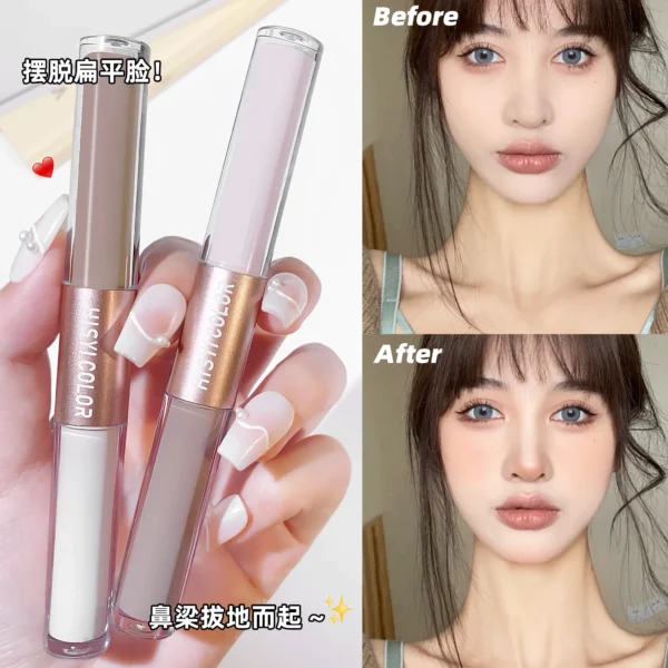 The dual-head highlighter brightens the complexion, regulates facial contours, and is long-lasting and waterproof - Image 2