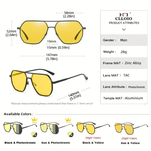 CLLOIO Anti-glare Day Night Vision Glasses Men Women Polarized Driving Sun Glasses Square Aluminum Photochromic Sunglasses UV400 - Image 5