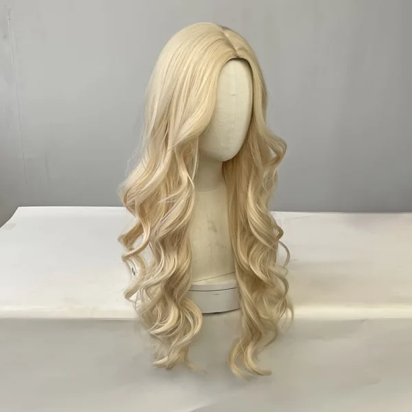 Blonde women's synthetic wig with large waves and long curly hair wig full head set Halloween cosplay daily dress wig - Image 5
