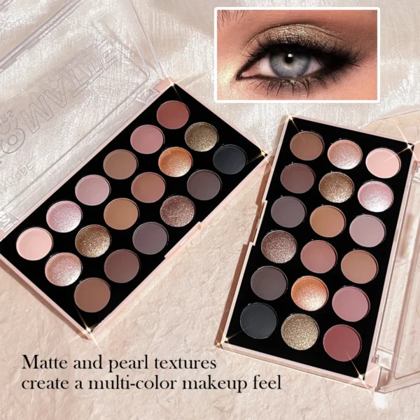 18-Color Eyeshadow Palette – Pearlescent, Matte, Fine Shimmer, Glitter, Earth Tones, Long-Lasting, High-Performance - Image 5