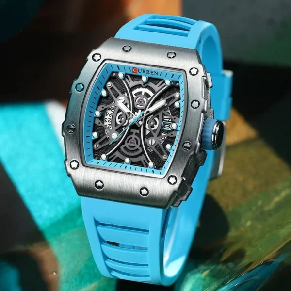 Curren 8438 Luxury Silicone Strap Men's Quartz Wristwatches for Male Tonneau Dial Luminous Clock Casual Sport relogio masculino - Image 5