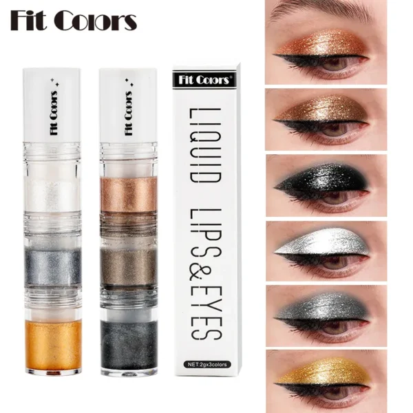 3 Color Glitter Eye Shadow Set Shiny Metallic Texture Lasting Waterproof Fashion Multi-functional Liquid Eye Shadow Cosmetics 6g