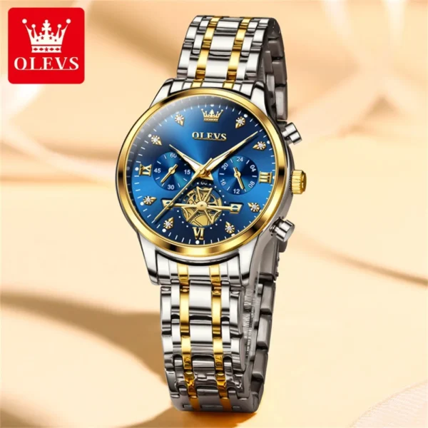 OLEVS Women's Watches Elegant Fashion Original Quartz Female Wristwatch Multifunction Chronograph Waterproof Luminous 24 Hour - Image 3