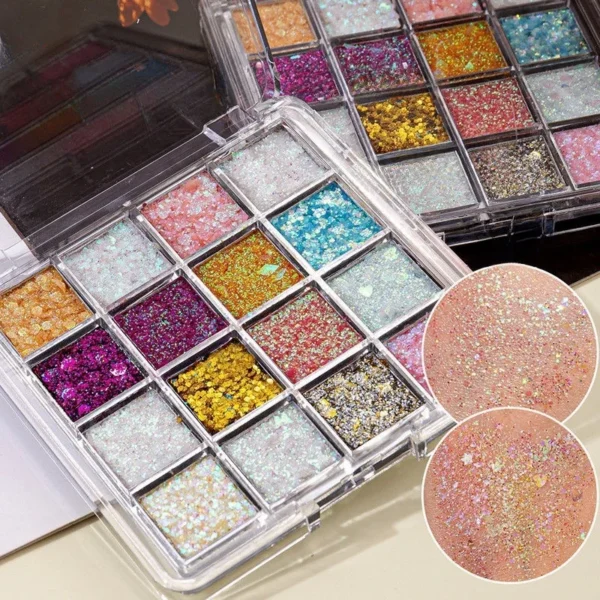 Multi-Color All-Over Glitter Eyeshadow Palette - Vivid Shimmer, High-Pigment, Festival & Concert-Ready