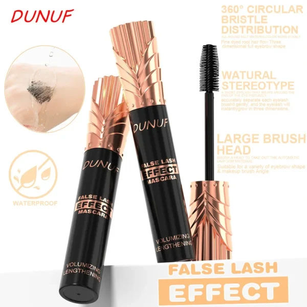 DUNUF 24H Waterproof Mascara Black Silk Fiber Lengthening Eyelash Extension Effect For Voluminous Female Makeup - Image 6