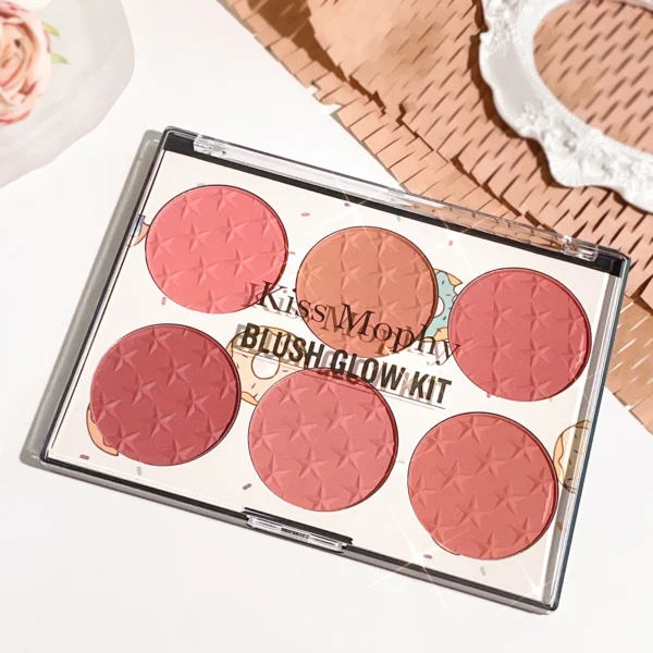 Six-color blush plate girl's heart waterproof matte pearl multi-color nude makeup natural grooming students - Image 6
