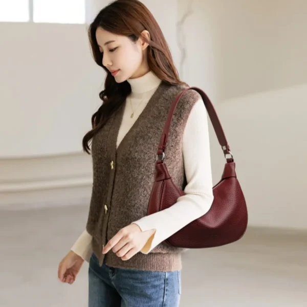Two Belt Strap Soft Lichi Pu Leather Shoulder Bag Women's Crossbody Bag Female Small Hobos Armpit Purses and Handbag Sac A Main - Image 4