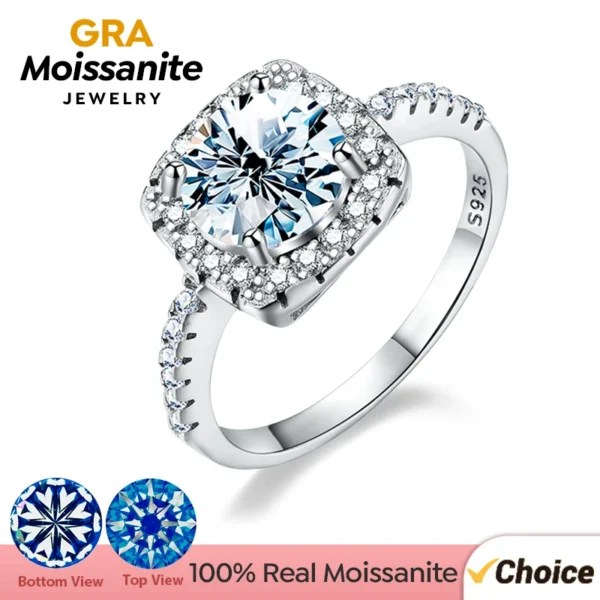 GRA 0.5ct 1ct D Real Moissanite Diamond Wedding Halo square Rings for Women Original 925 Sterling Silver Luxury Fine Jewelry
