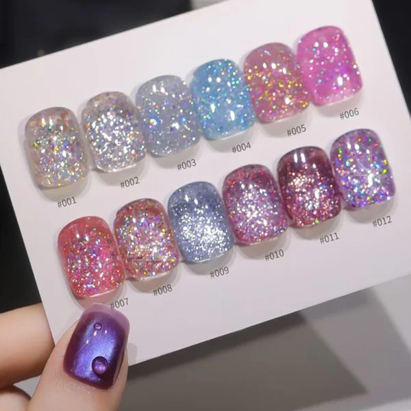 1-12pcs PSK Summer New Popular Super Flash Broken Drill Gel Nail Polish 2025 Wishing Star Sequin Gel Series Nail Art For Party - Image 2