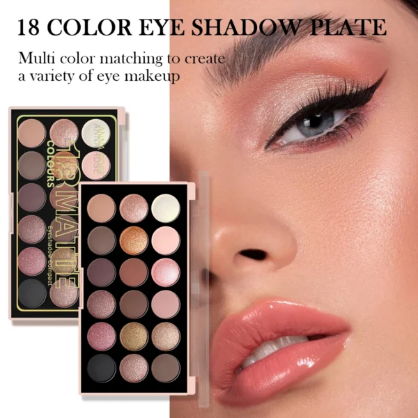 18-Color Eyeshadow Palette – Pearlescent, Matte, Fine Shimmer, Glitter, Earth Tones, Long-Lasting, High-Performance - Image 6