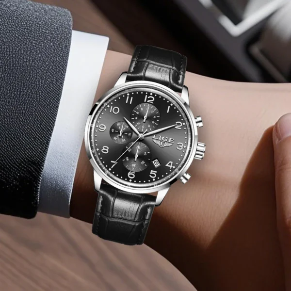 LIGE Fashion Business Watch For Man Leather Outdoor Sports Men's Quartz Wristwatches Waterproof Date Chronograph Reloj Hombre - Image 6