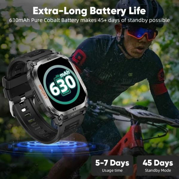 LIGE GPS Smart Watch 630mAh Battery IP68 Waterproof Bluetooth Call Men Sports Smartwatch 2.01'' LED Flashlight Compass Bracelet - Image 2