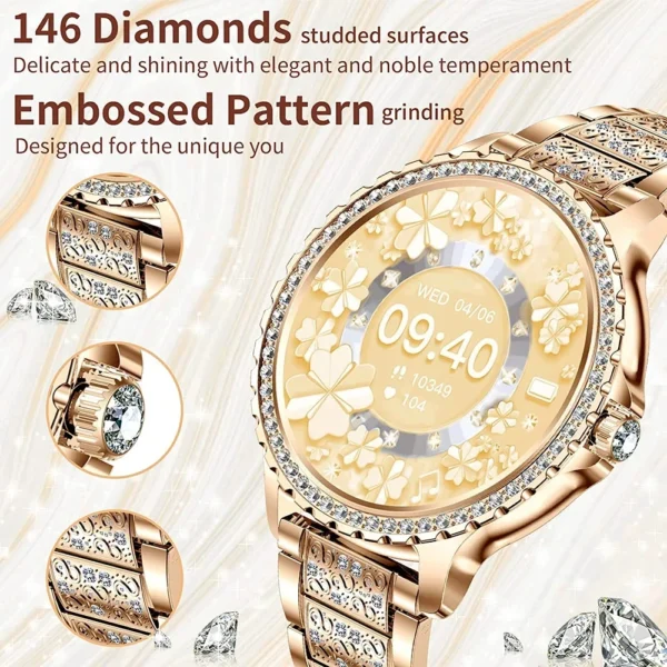 Fashion Luxury Gold Women Smart Watch Heart rate Blood Oxygen Sleep Monitoring Diamond Bracelet Bluetooth Call Smartwatch Ladies - Image 3