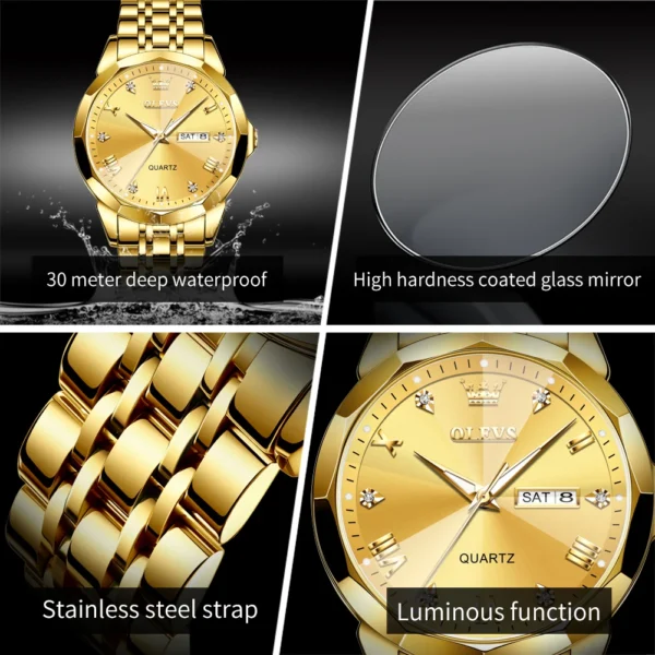 OLEVS New Watch for Men Original Quartz Waterproof Male Wristwatch Gold Stainless Steel Strap High-end Luxury Man Watch Clock - Image 2