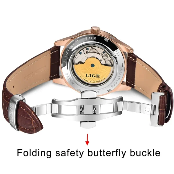 LIGE Brand Classic Mens Retro Watches Automatic Mechanical Watch Tourbillon Clock Genuine Leather Waterproof Military Wristwatch - Image 6
