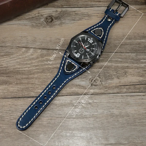 Handmade Punk Style Vintage Cowhide Leather Wide Strap Men's Large Dial Quartz Watch - Image 5