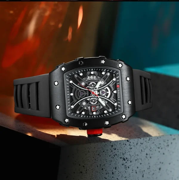 Curren 8438 Luxury Silicone Strap Men's Quartz Wristwatches for Male Tonneau Dial Luminous Clock Casual Sport relogio masculino - Image 6