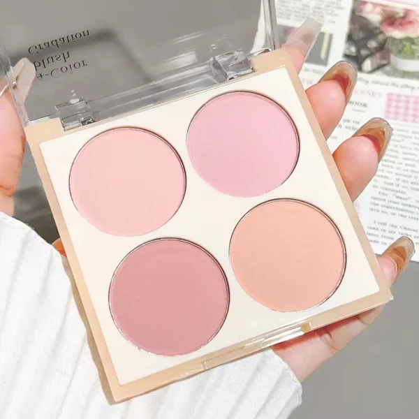 4-color matte blush, peach pink, coral blush powder, Korean low saturation soft fog blush, can lighten, create three-dimensional - Image 2