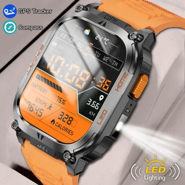 LIGE New 630mAh Battery GPS Smart Watch LED Flashlight Outdoor Sport Watch Compass Bluetooth Call 2.01" HD Screen Smartwatch Men