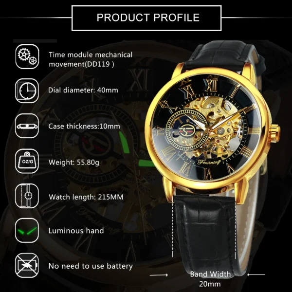 Classic Transparent Skeleton Mechanical Watch for Men Luminous Hands Luxury Brand Retro Mens Watches Leather Strap Forsining - Image 6
