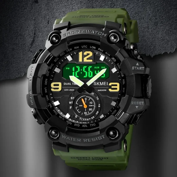 3 Time Sport Wristwatch Multifunctional Chrono Digital Watches Mens Dual Movement Waterproof Electronic Clock Reloj Hombre - Image 2
