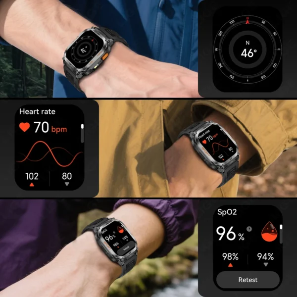 LIGE GPS Smart Watch 630mAh Battery IP68 Waterproof Bluetooth Call Men Sports Smartwatch 2.01'' LED Flashlight Compass Bracelet - Image 3