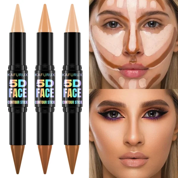 1PC Contour Stick Duo, Double-Eneed Highlight and Shadow Cream Waterproof Full Coverage Face Foundation Concealer Pen Long Lasti