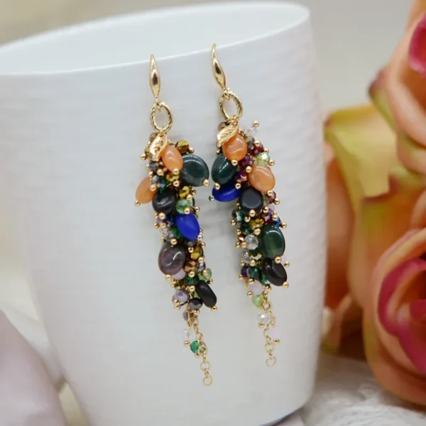 2025 New Drop Shape Long Tassel Earrings Ethnic Style Exaggerated Glass Crystal Earrings Bohemian Accessories for Women - Image 6