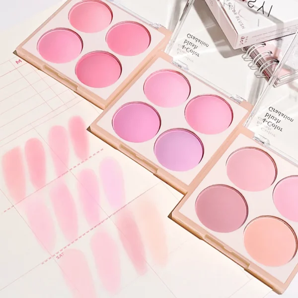 4-color matte blush, peach pink, coral blush powder, Korean low saturation soft fog blush, can lighten, create three-dimensional - Image 5