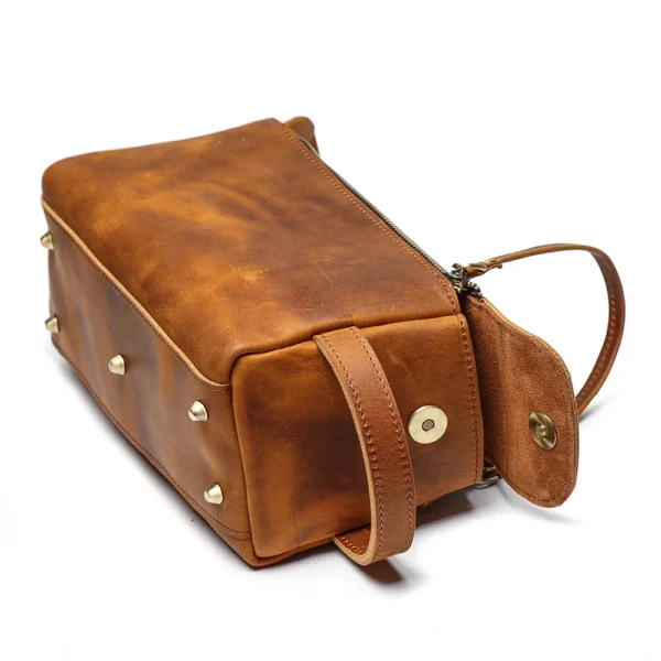 LUOKIR Vintage Multi-functional Genuine Leather Handbag Men's Makeup Bag Large Capacity Crazy Horse Leather Toiletry Organizer - Image 4