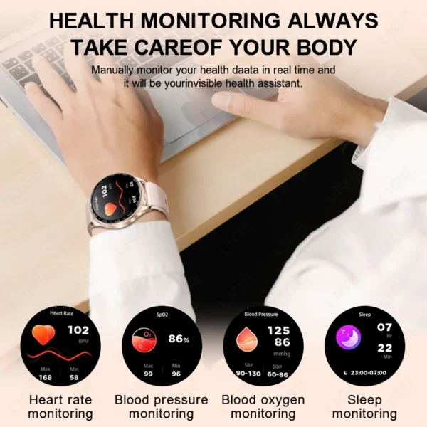 LIGE Fashion Smartwatch Women Health Sleep Monitor Bluetooth Call 360*360 HD Screen Reloj Sports Fitness Tracker Smart Watch Men - Image 3