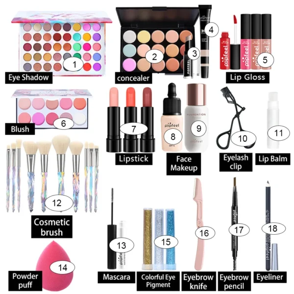POPFEEL All In One Makeup Kit for Women Full Kit Set, All in One Makeup Sets Include Eyebrow Eyeliner Eyeshadow - Image 2